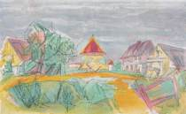Jacques Villon French 1875 1963 Abstract of a farm Lithograph