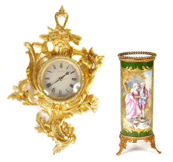 A Sevres style gilt metal mounted porcelain vase together with