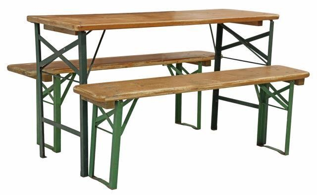 lot of 3 English table and benches 20th c pine