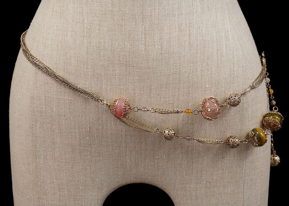 Chanel Gold Tone Chain Belt with Glass Beads Chanel gold