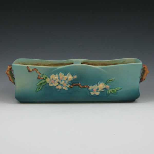 Roseville Apple Blossom window box in blue Faintly marked Roseville