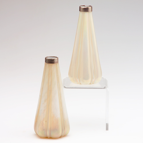 LOETZ Attr Pair of lobed tapered opalescent glass vases with