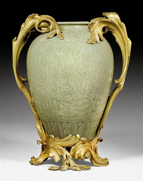 CELADON VASE WITH BRONZE MOUNTS Louis XV the celadon China