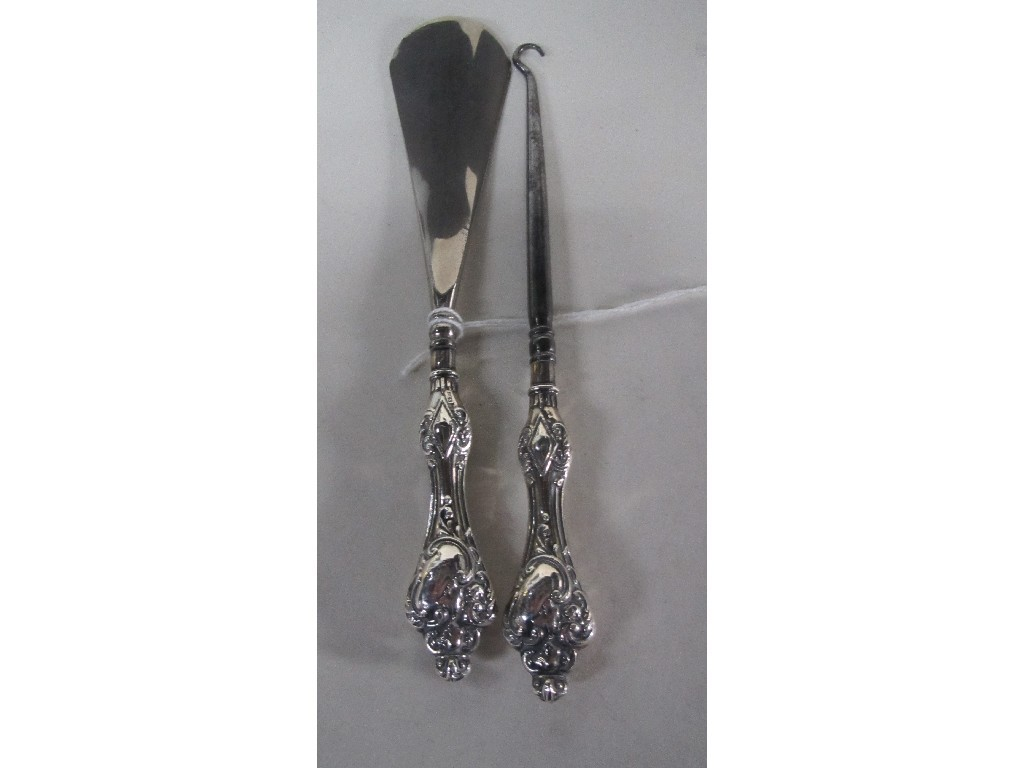 Shoehorn and button hook set