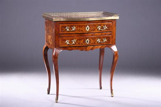 FRENCH LOUIS XV STYLE FLORAL MARQUETRY PETITE COMMODE 20th century