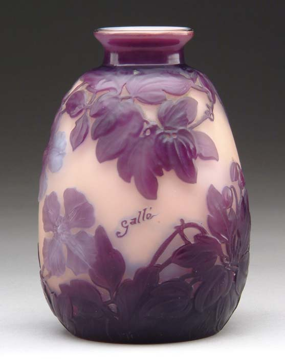 GALLE MOLD BLOWN VASE Clematis pattern with lovely polished lavender