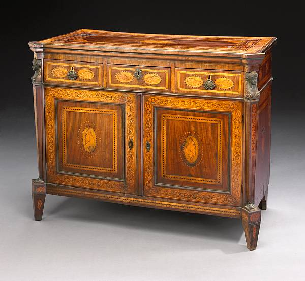 An Italian Neoclassical marquetry inlaid walnut cupboard early 19th century