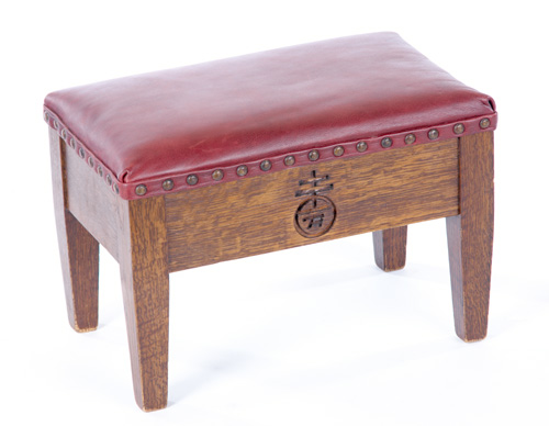 ROYCROFT Footstool covered in tacked on burgundy leather Original finish
