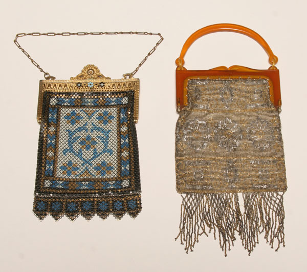 Two Art Deco beaded and metal mesh purses Mandalian evening