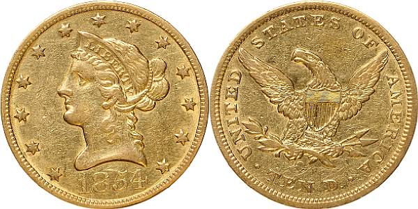 1854 O 10 Large Date Boldly raised devices traces of