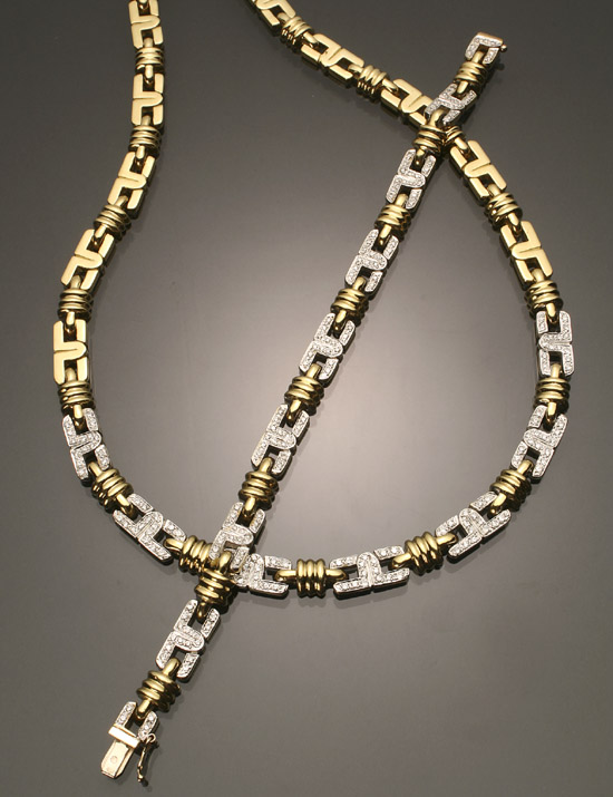 14 Karat Yellow and White Gold and Diamond Two Piece