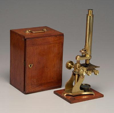 W Lawley brass microscope adjustable stage marked on base quot