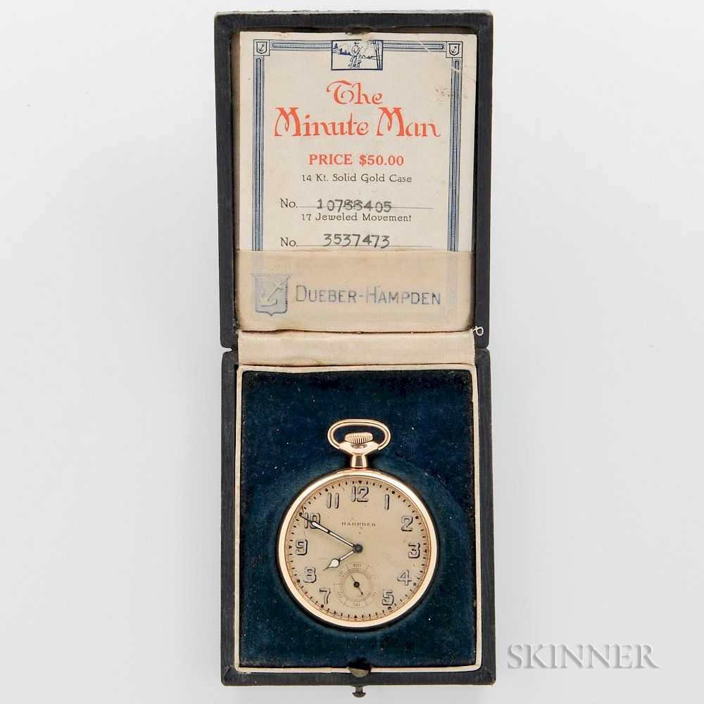 Hampden Minute Man 14kt Gold Open face Watch Hampden Minute