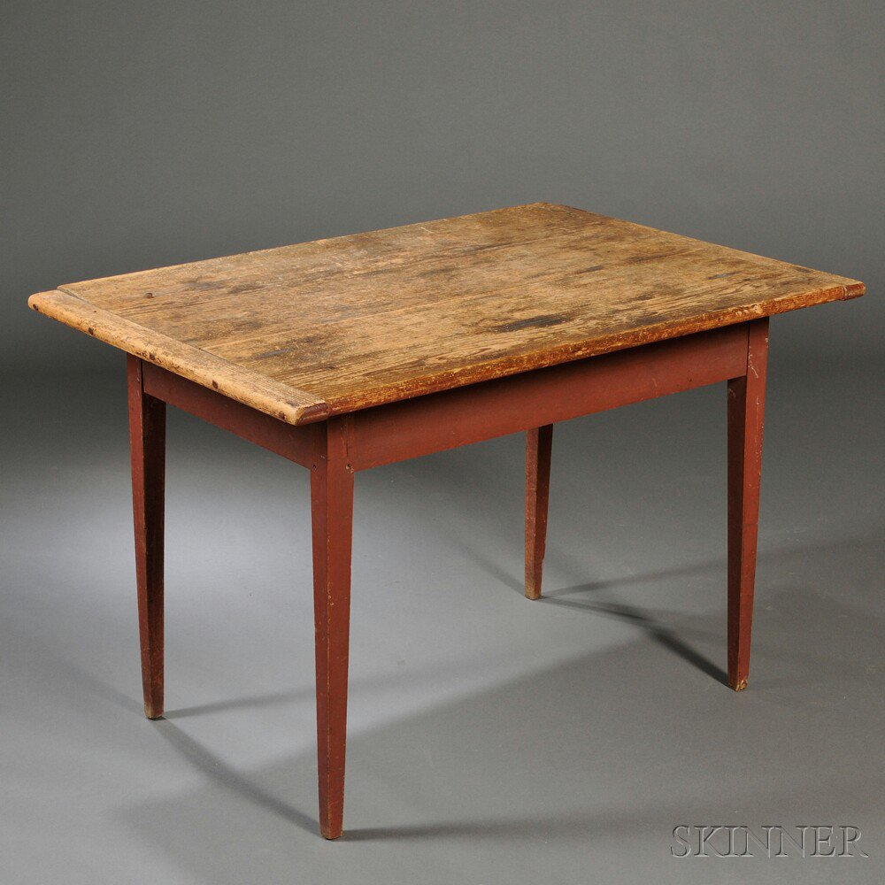 Federal Red painted Tavern Table with Drawer New England early