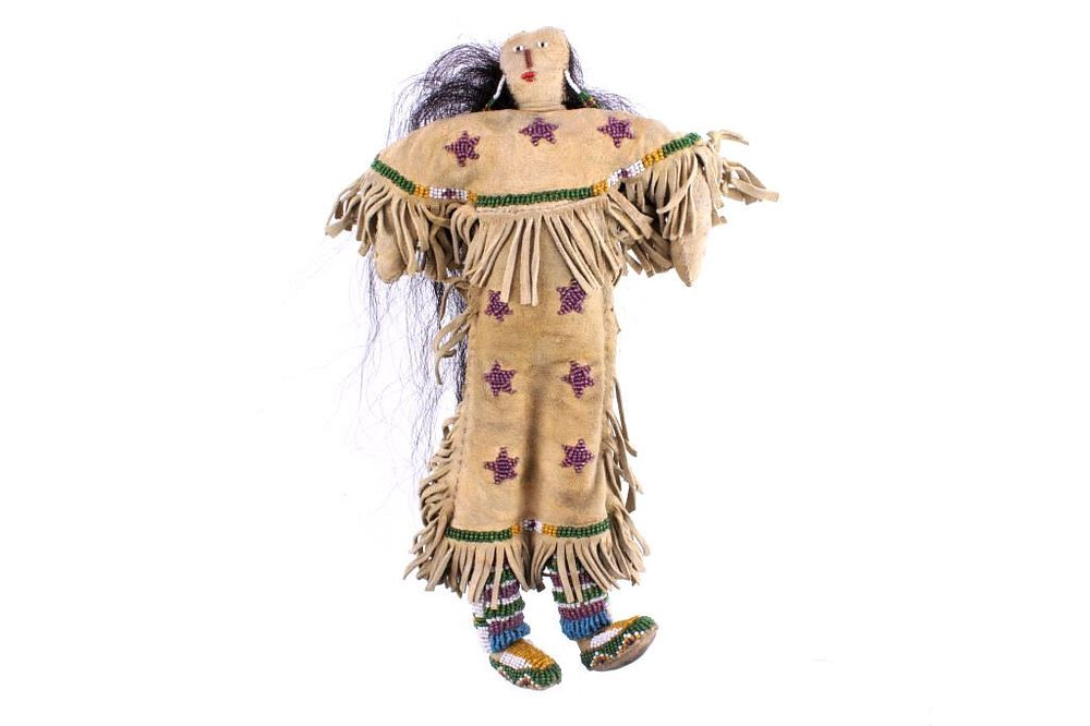 Sioux Star Beaded Hide Child s Doll w Real Hair