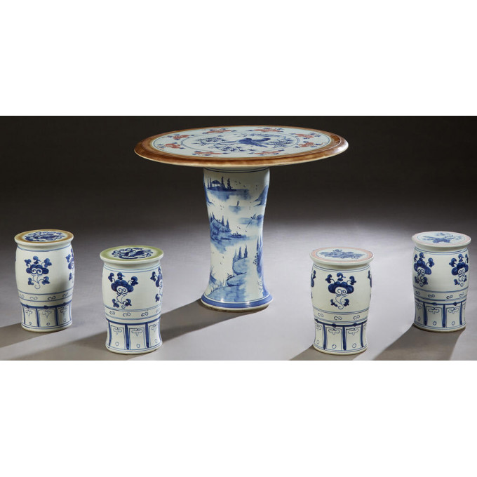 Chinese Porcelain Five Piece Patio Set 20th c consisting of