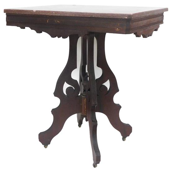 Victorian Eastlake side table later oblong red marble top with
