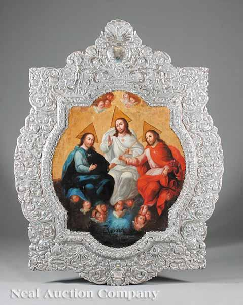 Spanish Colonial School 18th c The Trinity oil on canvas