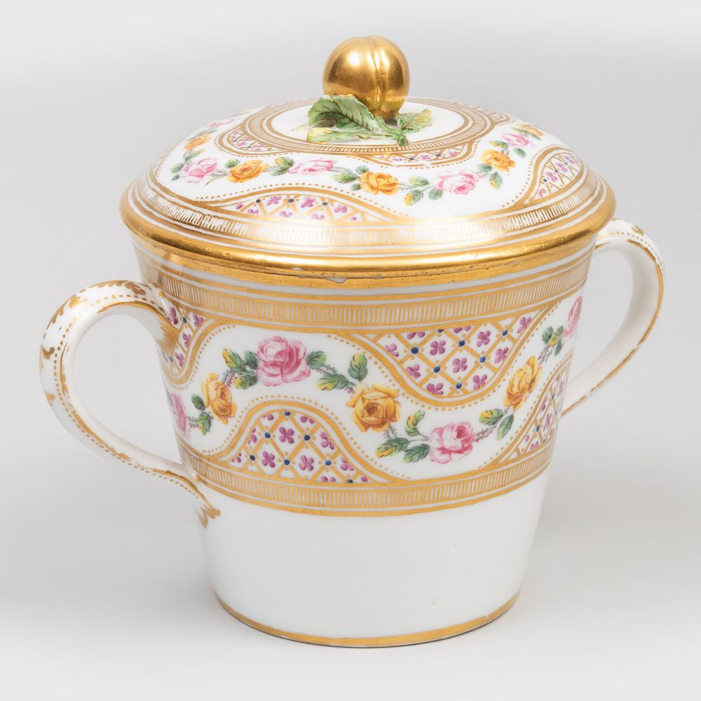 Paris Porcelain Two Handled Cup and Cover Pseudo S vres