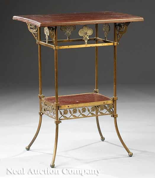 An American Aesthetic Brass and Mahogany Side Table c 1880