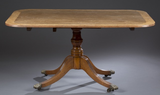 Georgian Style Pedestal Dining Table Walnut with walnut burl banding