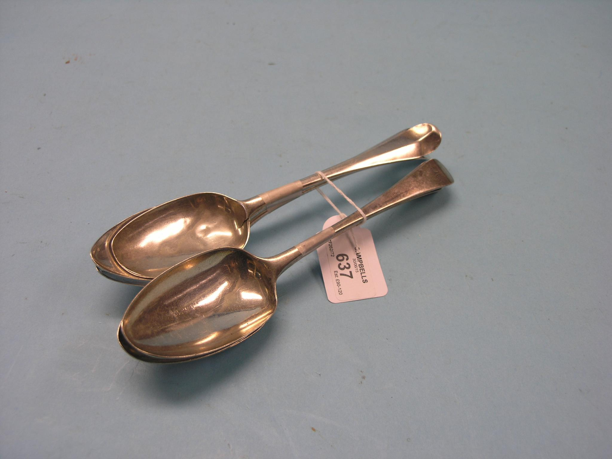 A George II silver tablespoon London 1736 and five other