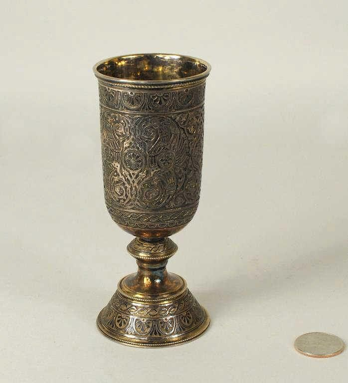 Russian Silver Gilt Engraved Footed Cup Russian silver gilt engraved