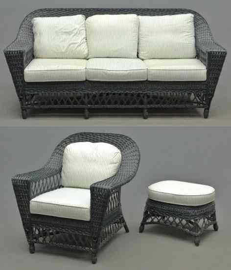 Wicker set consisting of couch 77 W ottoman and chair