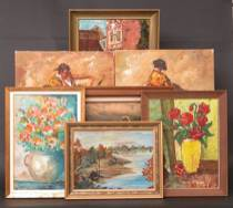 Miscellaneous Grouping of Decorative Paintings This grouping of paintings includes