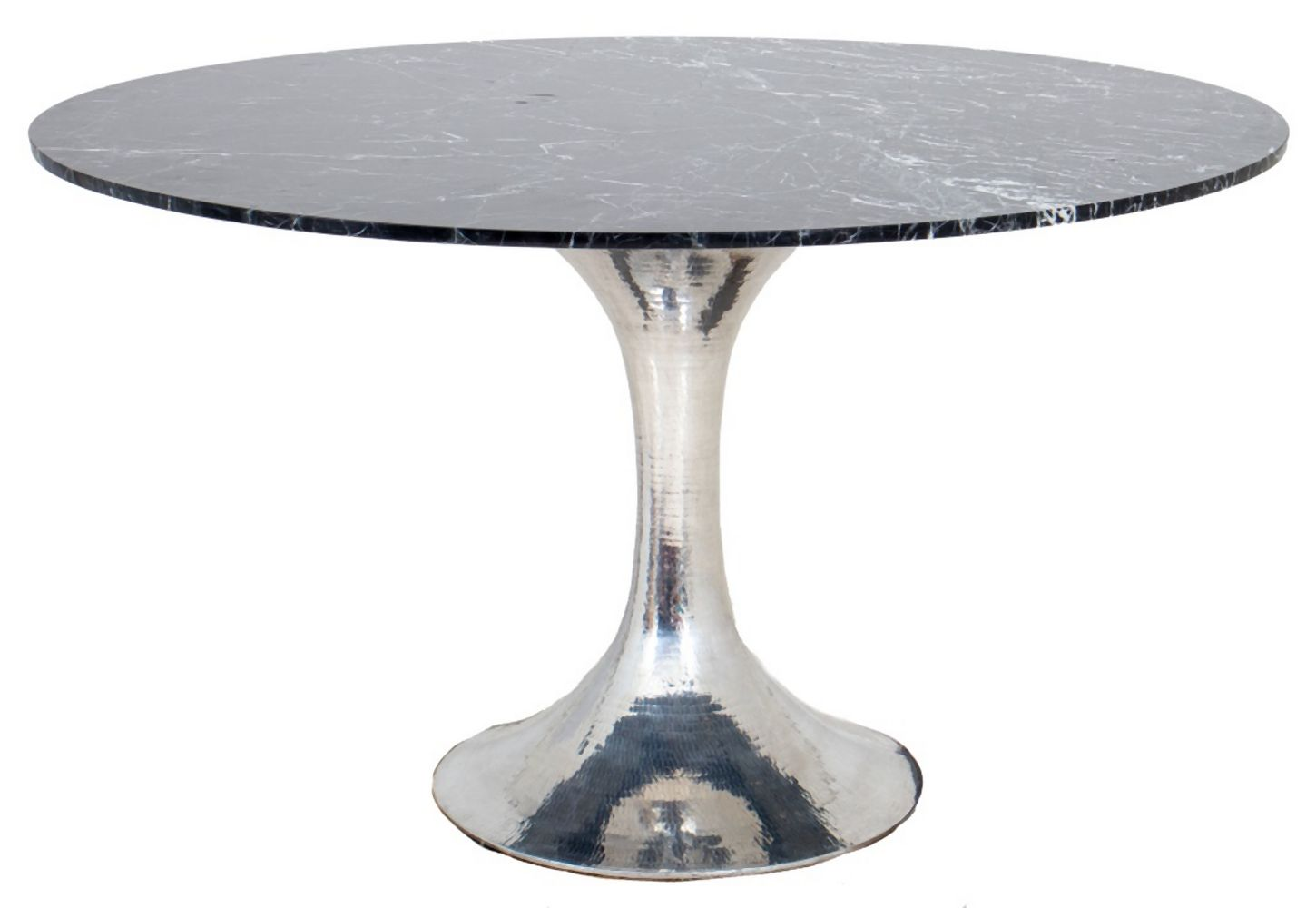 MODERNIST BLACK MARBLE CHROME PEDESTAL TABLE Modernist black marble and