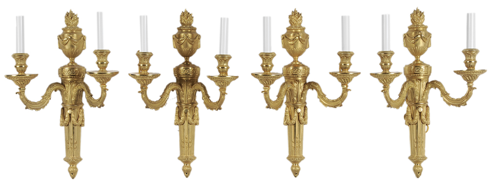 Set of Four Louis XVI Style Gilt Bronze Sconces French