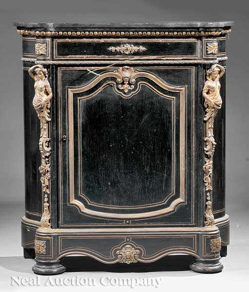 A Napoleon III Ebonized Gilt Bronze Mounted and Brass Inlaid