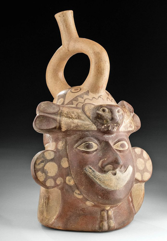 Superb Moche Bi chrome Warrior Portrait Vessel Pre Columbian North