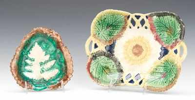 A Majolica Sunflower Double Handle Basket Dish and a Pennsylvania