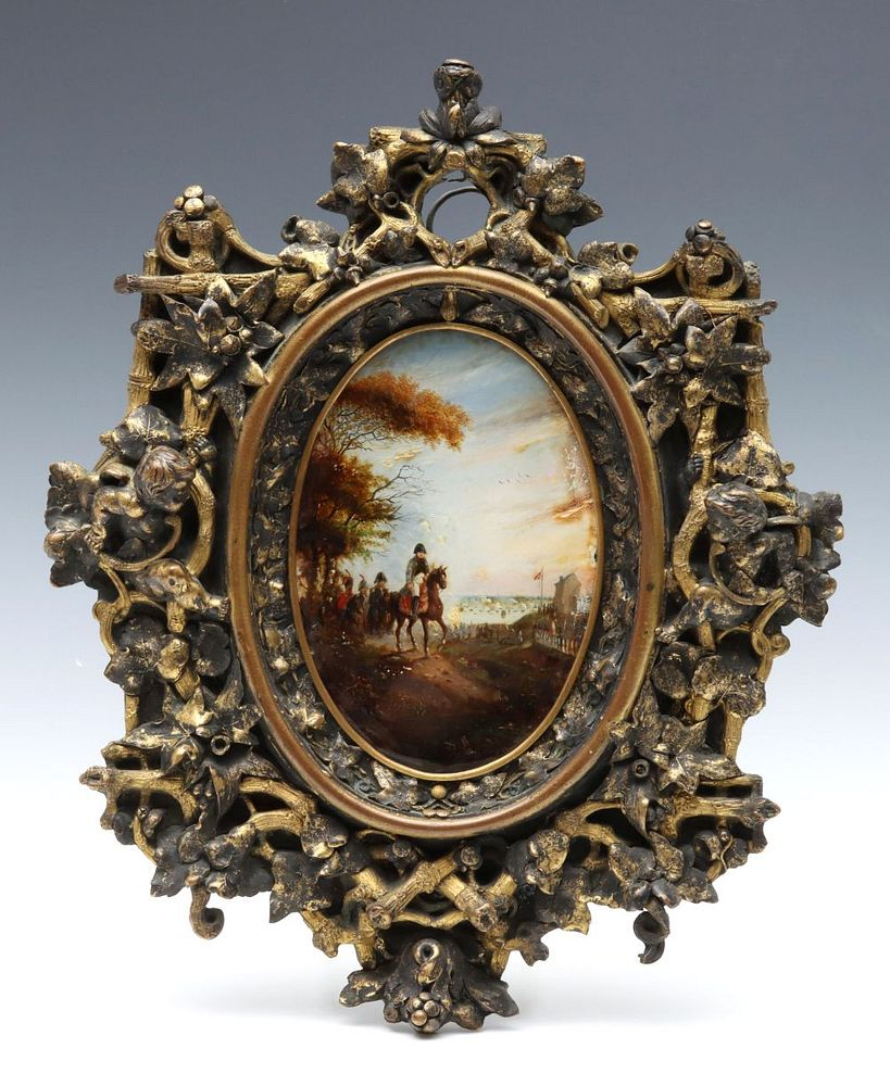 A FINELY FRAMED 19TH C EGLOMISE PAINTING OF NAPOLEON The