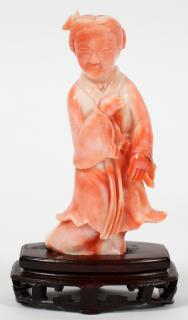 CHINESE CARVED CORAL FIGURE CHINESE CARVED CORAL FIGURE H 3
