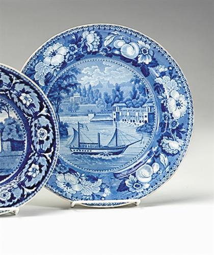 Historical blue transferware plate unknown maker early 19th century Decorated