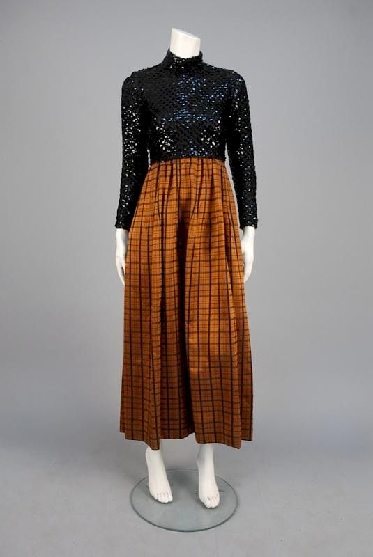 LILLIE RUBIN EVENING DRESS with SEQUINED BODICE c 1970 Long