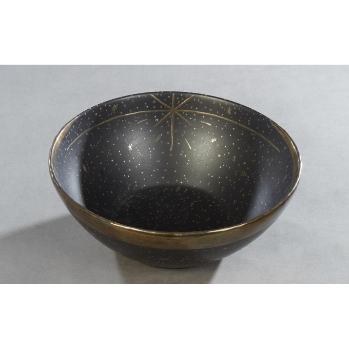 Emilia Castillo Sterling Mounted Moon and Star Pottery Bowl Taxco