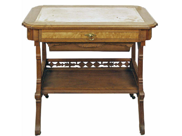 Antique American walnut leather top writing desk or work table