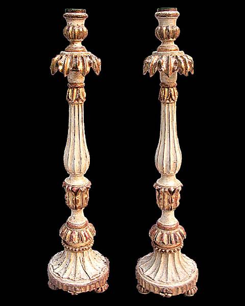 A pair of Portuguese Neoclassical parcel gilt and painted candle