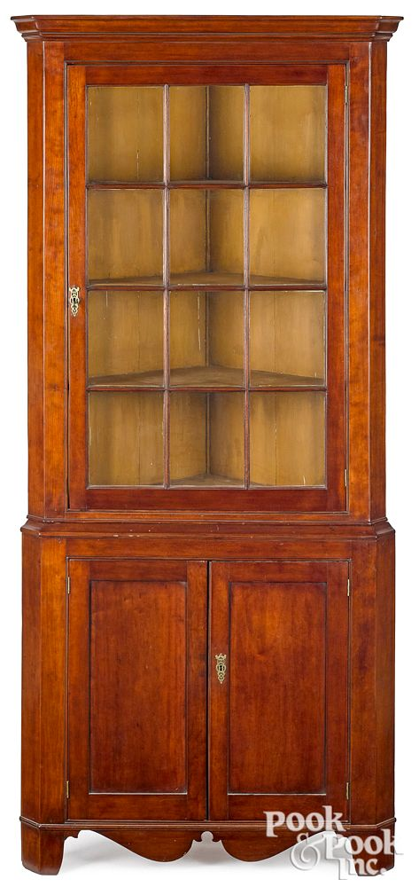 Pennsylvania cherry two part corner cupboard Pennsylvania cherry two part