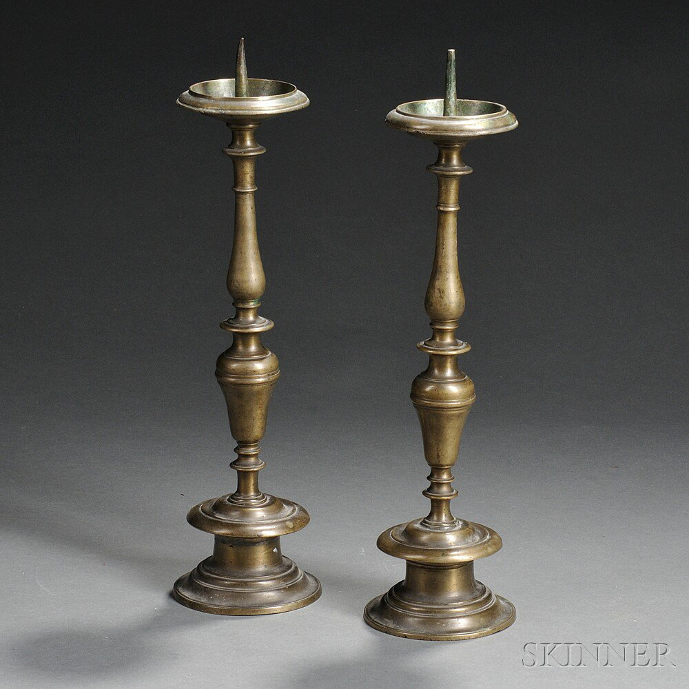 Pair of Brass Pricket Candlesticks 17th 18th century each with