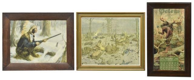 lot of 3 Framed offset prints on paper including 1