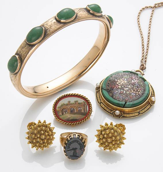 A collection of gem set 18k and 14k gold jewelry