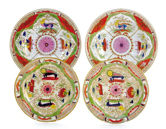 Chamberlain Worcester porcelain plates circa 1820 Dragons in Compartments pattern
