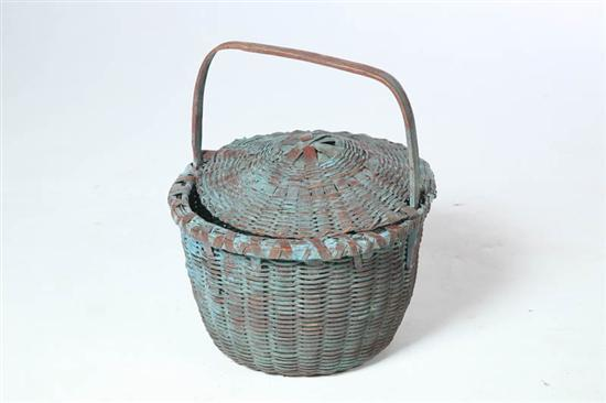 PAINTED BASKET American late 19th century woven reed and splint