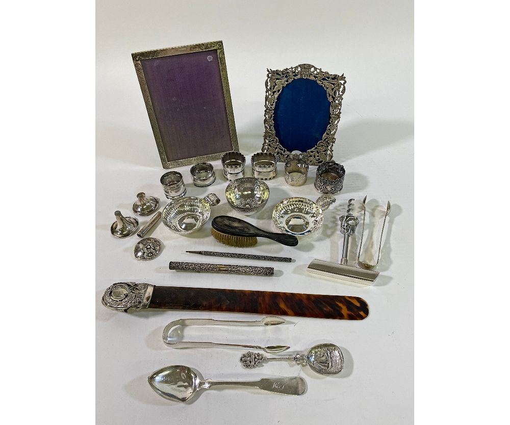 Silver Grouping Silver napkin rings silver wine tasting cups largest