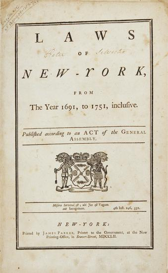 NEW YORK Laws of New York from 1691 to 1751