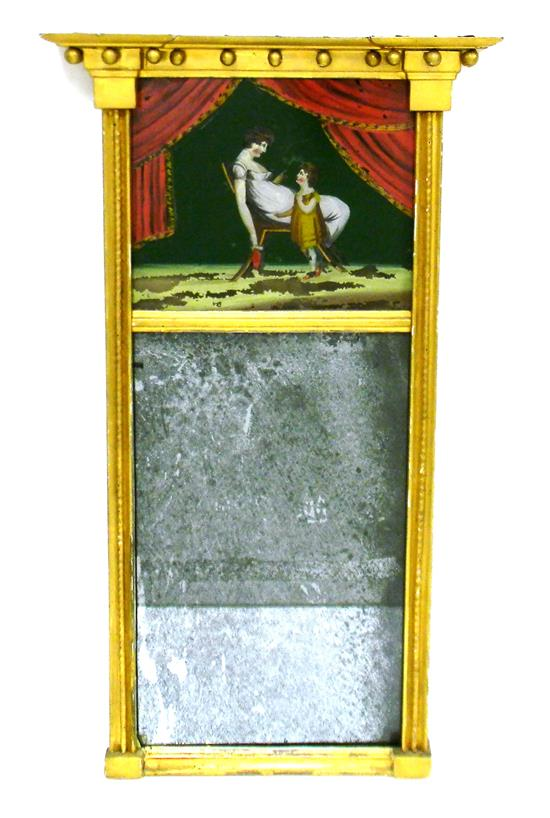 Early 19th C Federal wall mirror projecting gilt cornice with